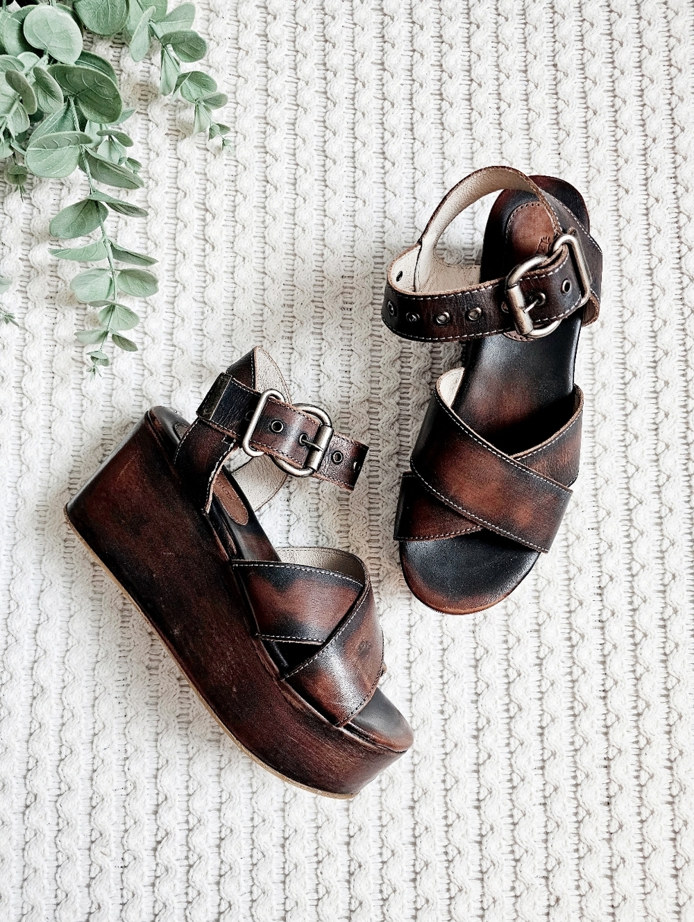 Freebird By Steven Larae Leather Adjustable Open Toe Platform Sandals 8 Rare
